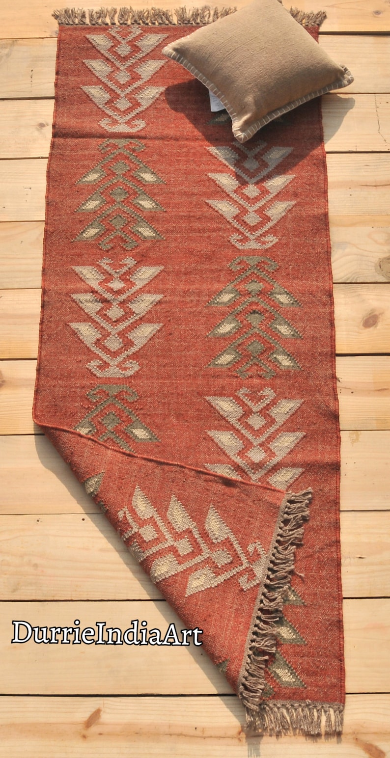 Handmade Wool Jute Kilim Rug, Handwoven Wool Jute Rug, Boho Décor Rug, Kilim Jute Rug, Flatweave Rug, Bohemian Rug, Indian Dhurrie Rug image 3