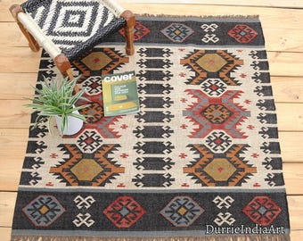 Handwoven Wool Jute Kilim Rug, Wool Jute Rug, Kilim Jute Rug, Indian Dhurrie Rug, Navajo Kilim Rug, Custom Rug, Flatweave Rug, Bohemian Rug