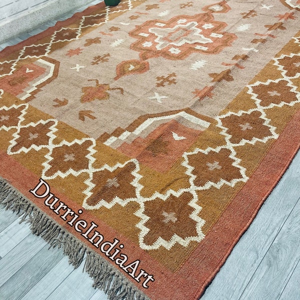 6 x 9, 8 x 10, 9 x 12, 10 x 14 handgemaakt veelkleurig wol jute kelimtapijt, wol jute tapijt, kelimtapijt, Navajo kelimtapijt, platgeweven tapijt, tapijt aanpassen