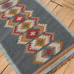 Handmade Wool Jute Kilim Rug, Bohemian Indian Dhurrie Rug, Moroccan Rug, Handwoven Wool Jute Rug, Turkish Kilim Rug, Indoor/Outdoor Rug
