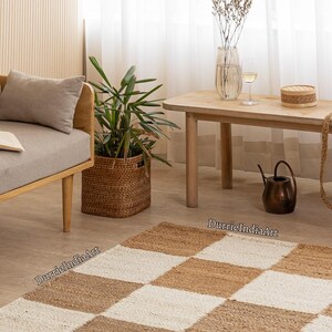 Geometric Rug, Checkered Rug, Checkered Runner Rug, Jute Area Rug, Handmade Rug, Natural Fiber Rug, Boho Home Décor, Eco Friendly Rug, Rustic Décor Rug, Neutral Rug