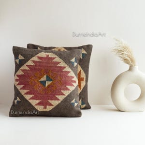 Wool Jute Cushion Cover Kilim Cushion Cover Jute Pillow Cover Wool Jute Pillow Cover For Sofa Set Pillow Cover Vintage Kilim Cushion Cover