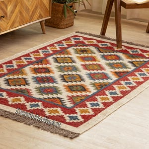 8x10 Ft Large Kilim Rug, Handwoven, Wool and Jute Rug Handmade, Kilim Dhurrie Rug, Motifs, Oriental, Traditional Indian, Geometric, Turkish