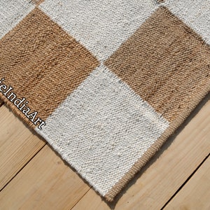 Checkered Jute Rug, Natural Jute Rug, Textured Stripe Area Rug, Bohemian Rug, Custom Size Rug, Off White Rug, Jute Runner Rug, Modern Rug