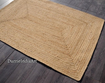 Natural Jute Rug Jute Braided Rug Bohemian Jute Rug Rectangular Jute Rug, Boho Decor Rug, Jute Area Rug, Square Jute rug Custom Size Rug