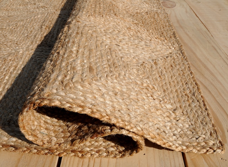 Natural Jute Rug Jute Braided Rug Bohemian Jute Rug Rectangular Jute Rug, Boho Decor Rug, Jute Area Rug, Square Jute rug Custom Size Rug image 5