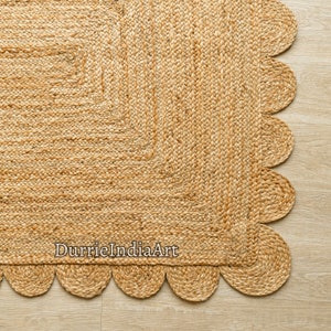Scalloped Jute Rug - Scallop Pattern Rug, Natural Jute Rug, Square Jute Rug, Jute Table Runner, Scalloped Edge Rug, Custom Jute Rug