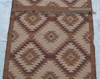 8x10 Ft Large Kilim Rug, Handwoven, Wool and Jute Rug Handmade, Kilim Dhurrie Rug, Motifs, Oriental, Traditional Indian, Geometric, Turkish