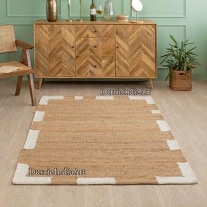 8x10 9x12 Ft Handmade Natural With White Border Hemp Jute Rugs,Extra Large Jute Area Rugs, Hemp Dhurrie Rug,Large Area Hemp Rugs for Bedroom