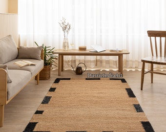 Handwoven Natural Hemp Jute Rug With Every Color Stripes Line Decor Rug For Living Home Decor Rug Vintage Area Rug Entryway Jute Dhurrie Rug
