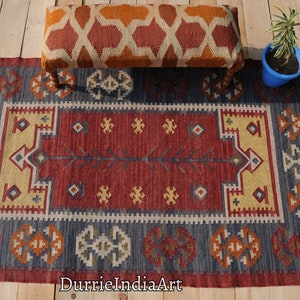 8x10, 9x12 Ft Wool Jute Kilim Rug, Handwoven, Wool and Jute Rug Handmade, Kilim Dhurrie Rug, Traditional Indian/WOOL JUTE RUGS