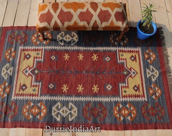 8x10, 9x12 Ft Wool Jute Kilim Rug, Handwoven, Wool and Jute Rug Handmade, Kilim Dhurrie Rug, Traditional Indian/WOOL JUTE RUGS