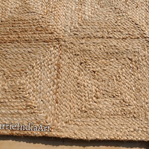 Natural Jute Rug Jute Braided Rug Bohemian Jute Rug Rectangular Jute Rug, Boho Decor Rug, Jute Area Rug, Square Jute rug Custom Size Rug zdjęcie 4