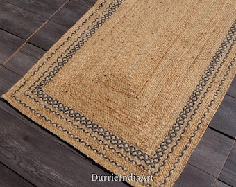 Alfombra de yute natural hecha a mano, alfombra de yute con borde liso, alfombra de tamaño personalizado, alfombra trenzada, alfombra de yute, alfombra de yute, alfombra grande de yute, alfombra rectangular