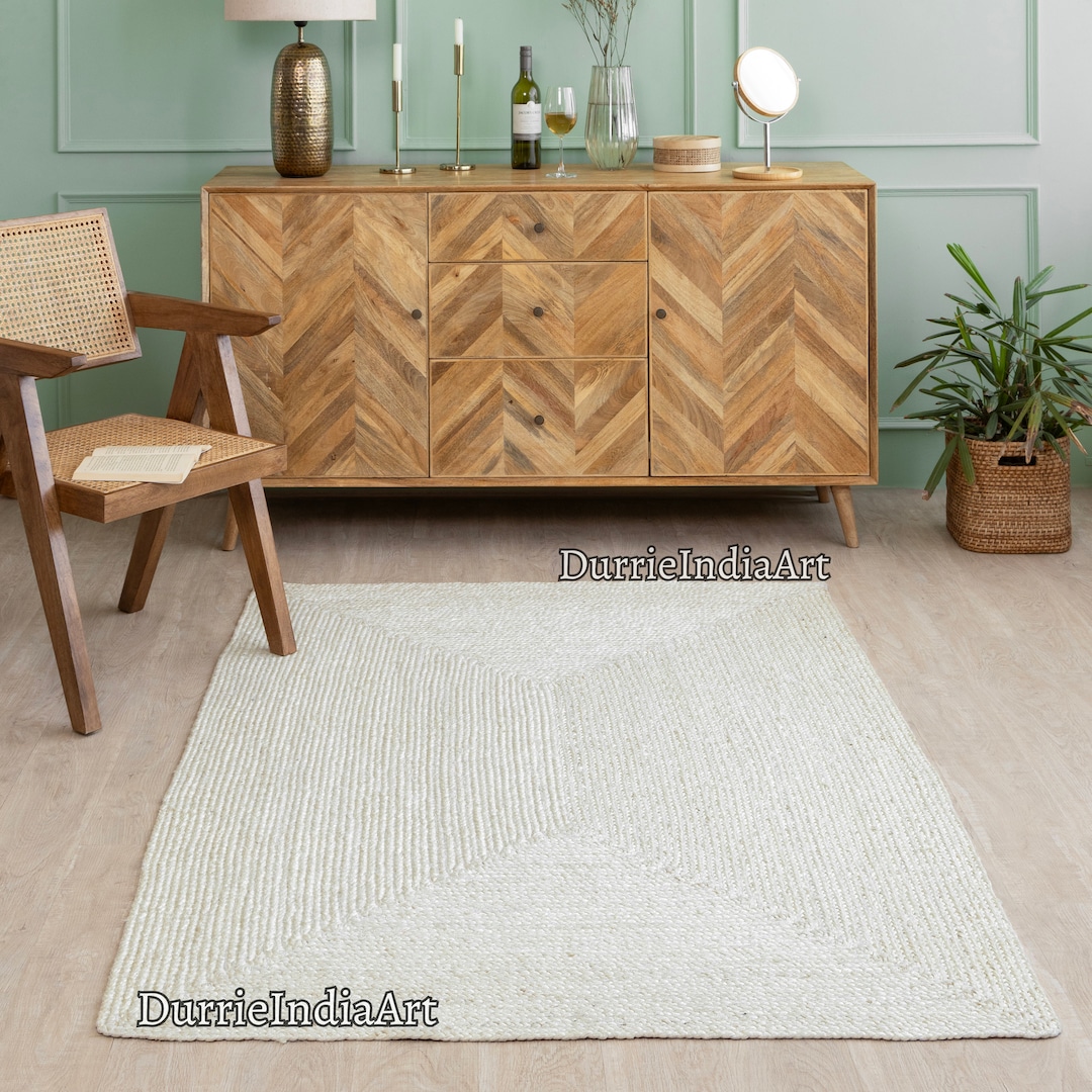 Natural White Boho Jute Rug, off White Jute Area Rug, Ivory Beige Rug ...