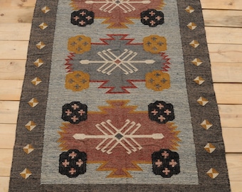Kilim Rug, Handwoven, Wool and Jute Rug Handmade, Kilim Dhurrie Rug, Traditional Indian jute Area rug