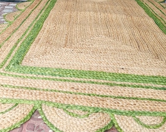 Alfombra festoneada - Alfombra de yute festoneada grande, alfombra festoneada de yute, alfombra de yute para pasillo, alfombra cuadrada de yute, alfombra bohemia de yute, alfombra a medida