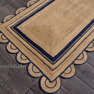 Natural Scalloped Jute Rug, Scallop pattern Rug, Natural Jute Rug, Han braided Rug, Area Rug, Handwoven Jute Rug, Custom Rug, Decorative Rug