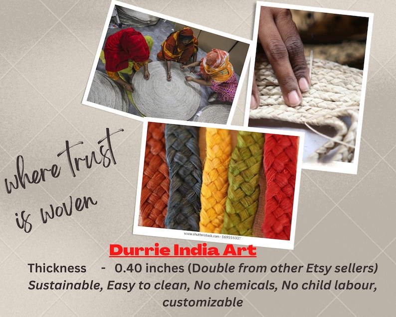 Natural Jute Rug Jute Braided Rug Bohemian Jute Rug Rectangular Jute Rug, Boho Decor Rug, Jute Area Rug, Square Jute rug Custom Size Rug image 10