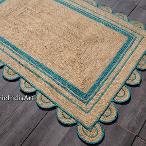 Natural Scalloped Jute Rug, Scallop pattern Rug, Natural Jute Rug, Handbraided Rug, Area Rug, Handwoven Jute Rug, Custom Rug, Decorative Rug