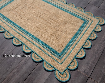 Natural Scalloped Jute Rug, Scallop pattern Rug, Natural Jute Rug, Handbraided Rug, Area Rug, Handwoven Jute Rug, Custom Rug, Decorative Rug