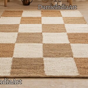 Geometric Rug, Checkered Rug, Checkered Runner Rug, Jute Area Rug, Handmade Rug, Natural Fiber Rug, Boho Home Décor, Eco Friendly Rug, Rustic Décor Rug, Neutral Rug