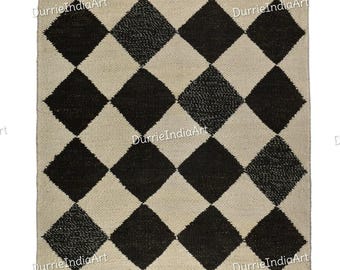 Alfombra india hecha a mano: Alfombra trenzada de yute de cáñamo natural macizo, tamaño personalizado, alfombra cálida vintage, alfombra rectangular de yute, alfombra turca bohemia.
