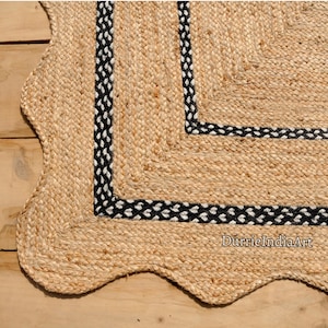 Natuurlijk geschulpt jute tapijt - geschulpt tapijt, natuurlijk jute tapijt, handgevlochten tapijt, decoratief tapijt, decoratief tapijt, karpet, handgeweven tapijt