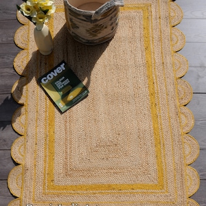 Natural Scalloped Jute Rug, Scallop pattern Rug, Natural Jute Rug, Handbraided Rug, Area Rug, Handwoven Jute Rug, Custom Rug, Decorative Rug