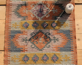 Tapete Kilim Dhurrie feito à mão em lã e juta, tapete tradicional indiano/tapetes de lã e juta, tapete Kilim Dhurrie feito à mão em lã e juta