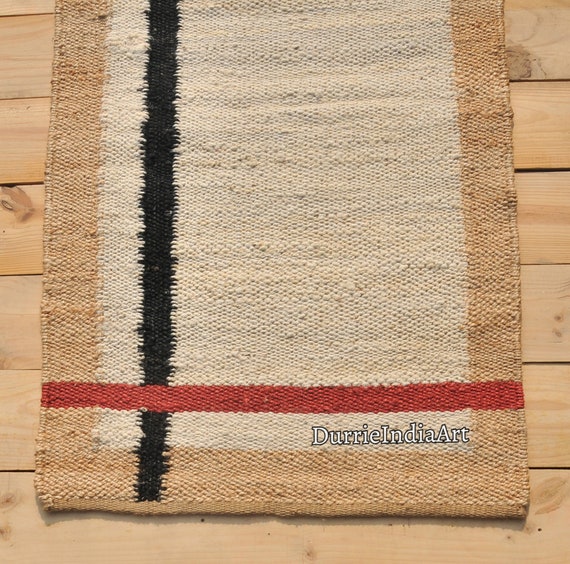 Handmade Natural White Hemp Jute Rugs, Extra Large Jute Rugs, Strips Jute Rug, Large Area Hemp Rug For Hallway Rug