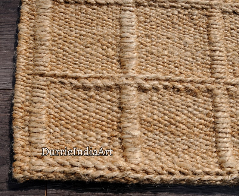 Handvävd hampamatta Dhurrie, naturlig jute, handflätad hampamatta, hampajutematta, sängmatta i jute, löpare i jute, traditionell, naturlig bild 5