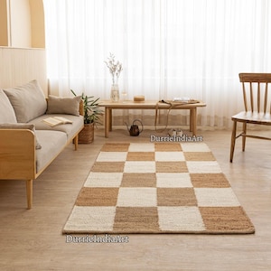 Geometric Rug, Checkered Rug, Checkered Runner Rug, Jute Area Rug, Handmade Rug, Natural Fiber Rug, Boho Home Décor, Eco Friendly Rug, Rustic Décor Rug, Neutral Rug