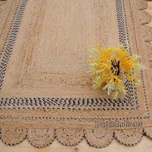 Natural Scalloped Jute Rug, Scallop pattern Rug, Natural Jute Rug, Han braided Rug, Area Rug, Handwoven Jute Rug, Custom Rug, Decorative Rug