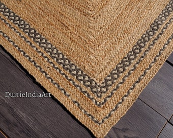 Handmade Natural Jute Rug, Solid Border jute rug, custom size rug, Braided rug, jute Area rug, jute carpet, Large jute rug, Rectangle rug