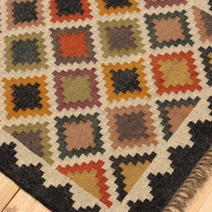 Handwoven Wool Jute Kilim Rug, White Kilim Rug, Wool Jute Rug, Hallway/Livingroom Kilim Rug, Navajo Rug Outdoor/Indoor Rug, Indian Kilim Rug