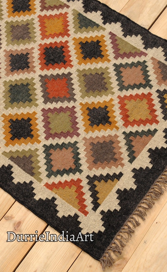 Handwoven Wool Jute Kilim Rug, White Kilim Rug, Wool Jute Rug, Hallway/Livingroom Kilim Rug, Navajo Rug Outdoor/Indoor Rug, Indian Kilim Rug