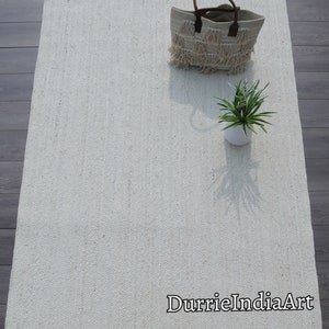 Natural White Boho jute rug, Off White Jute Area Rug, Ivory Beige Rug, Custom size Rug, Indian Handwoven Rug, Bohemian Rug, White Large Rug