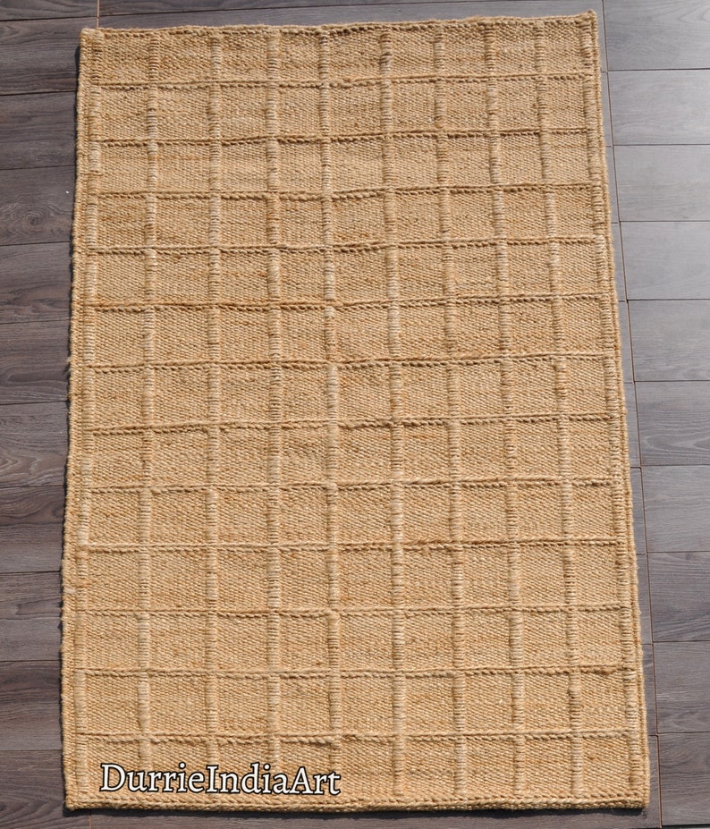 Handvävd hampamatta Dhurrie, naturlig jute, handflätad hampamatta, hampajutematta, sängmatta i jute, löpare i jute, traditionell, naturlig bild 3