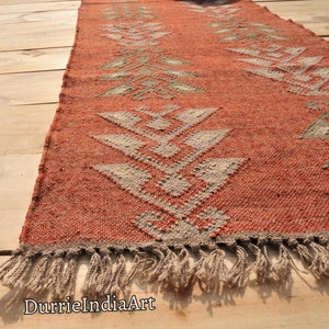 Handmade Wool Jute Kilim Rug, Handwoven Wool Jute Rug, Boho Décor Rug, Kilim Jute Rug, Flatweave Rug, Bohemian Rug, Indian Dhurrie Rug image 7