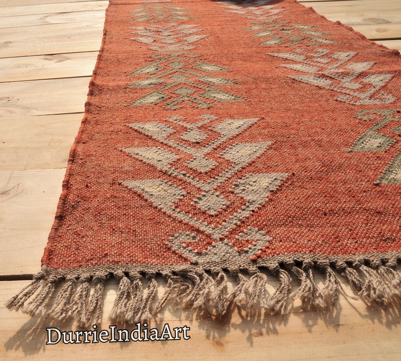 Handmade Wool Jute Kilim Rug, Handwoven Wool Jute Rug, Boho Décor Rug, Kilim Jute Rug, Flatweave Rug, Bohemian Rug, Indian Dhurrie Rug image 7
