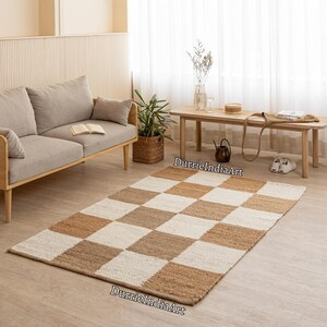 Geometric Rug, Checkered Rug, Checkered Runner Rug, Jute Area Rug, Handmade Rug, Natural Fiber Rug, Boho Home Décor, Eco Friendly Rug, Rustic Décor Rug, Neutral Rug