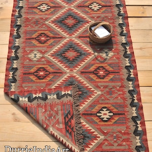 Kilim Rug, Handwoven, Wool and Jute Rug Handmade, Kilim Dhurrie Rug ...