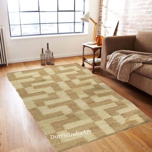 Handwoven Jute Area Rug, Geometric Bohemian Decor, Custom Size