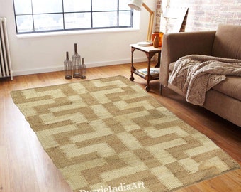 Handwoven Jute Area Rug, Geometric Bohemian Decor, Custom Size