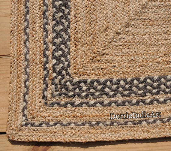 8x10 9x12 Natural Jute Rug Jute Braided Rug Jute Area Rug, Square Jute rug, Bohemian Jute Rug Rectangular Jute Rug Boho Decor Rug Custom Rug