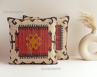 Wool Jute Cushion Cover Kilim Cushion Cover Jute Pillow Cover Wool Jute Pillow Cover For Sofa Set Pillow Cover Vintage Kilim Cushion Cover