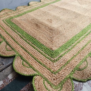 Jute Rug - Scalloped Rug, Jute Scalloped Rug, Bohemian Scallop Rug, Natural Jute Area Rug, Jute Rug Rectangular, Jute Scallop Rug,Custom Rug
