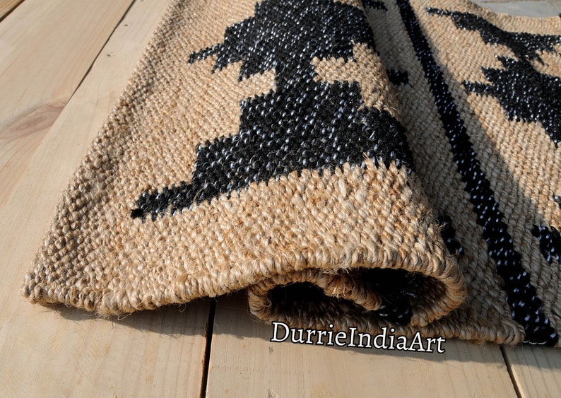 Hemp Stair Rug Runner Ivory & Black Hemp Decor Rug Custom Size Moroccan