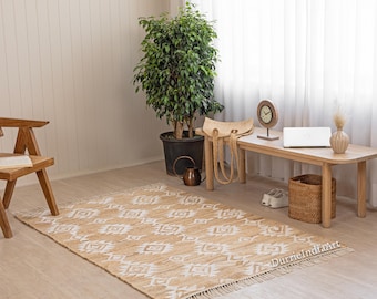 Handmade Cotton Jute Dhurrie Rug Bohemian Nordic Scandi Rug Customization in Color and Size Indian Cotton Jute Rugs Tufted Jute Rugs